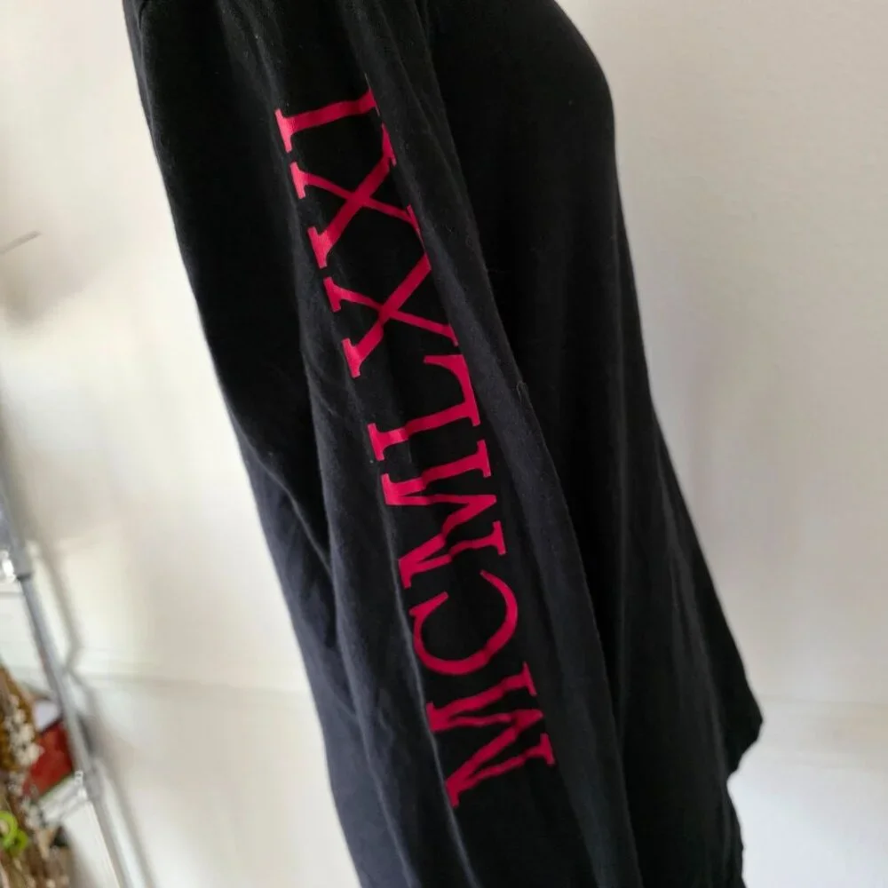 Guess Los Angeles Graphic Devil Face Long Sleeve Black T Shirt Pocket & Sleeve S - Picture 4 of 8